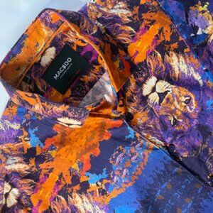 MACEOO Galileo Earthlion Multicolored7/3XL Short Sleeve Button Up Shirt Cotton